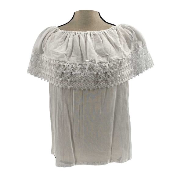White Mexican Blouse with Lace Trim – Lightweight Chiffon-Style Top for Women - Picture 4 of 4